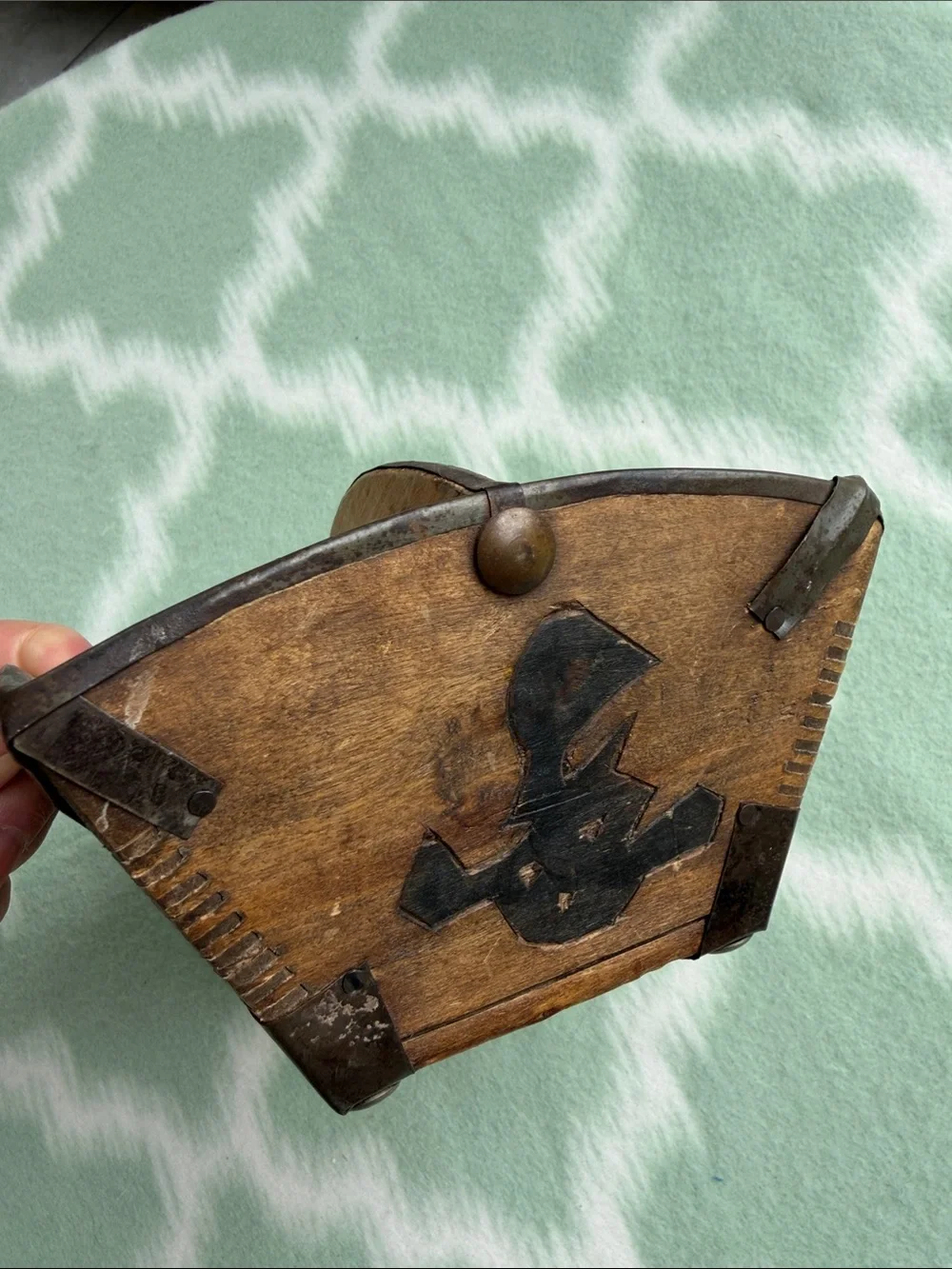 Antique Chinese Wooden Rice Bucket with iron and dovetail joints - brown tan